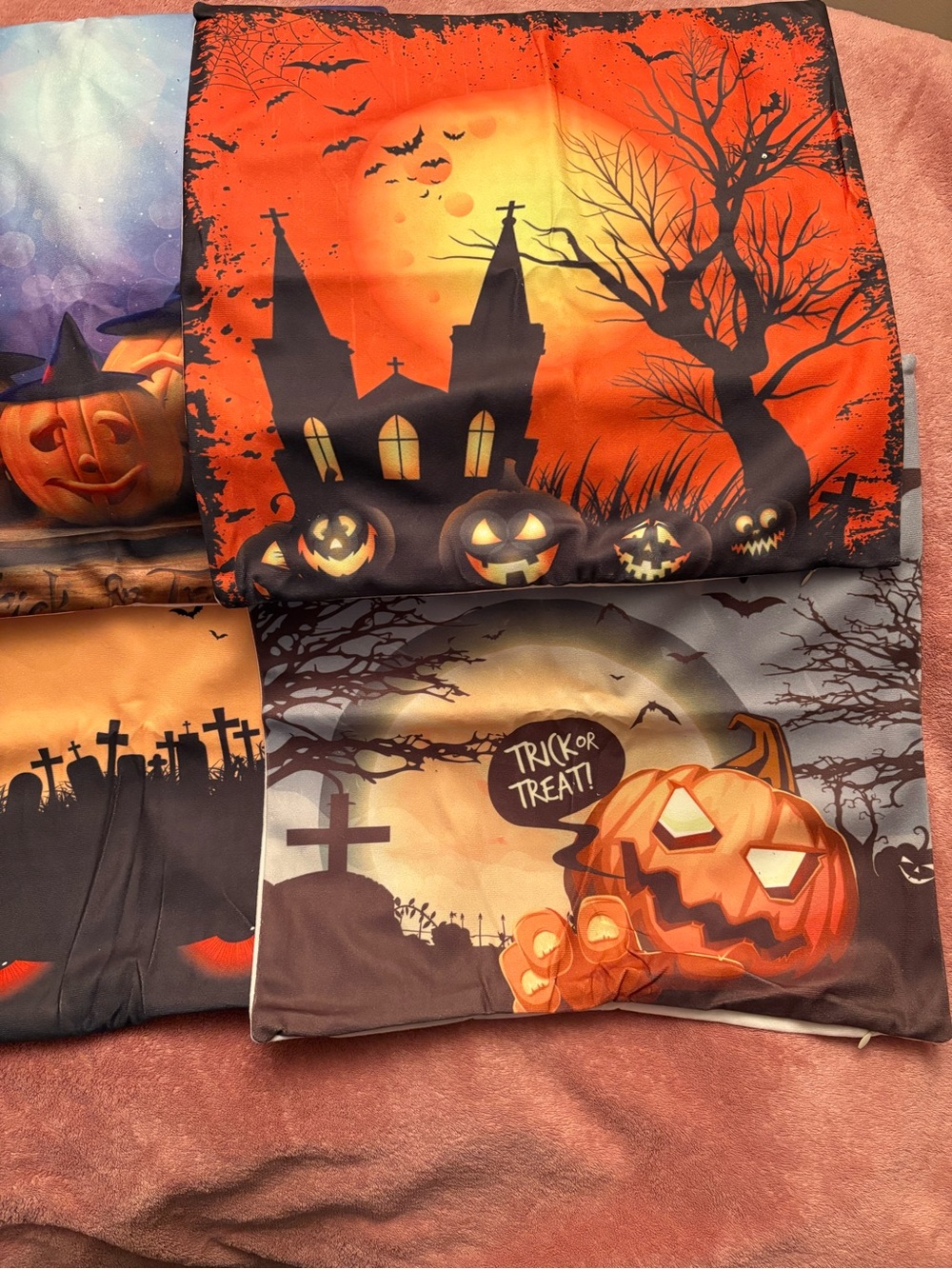 Pack of 4  17”x17” Halloween pillowcases